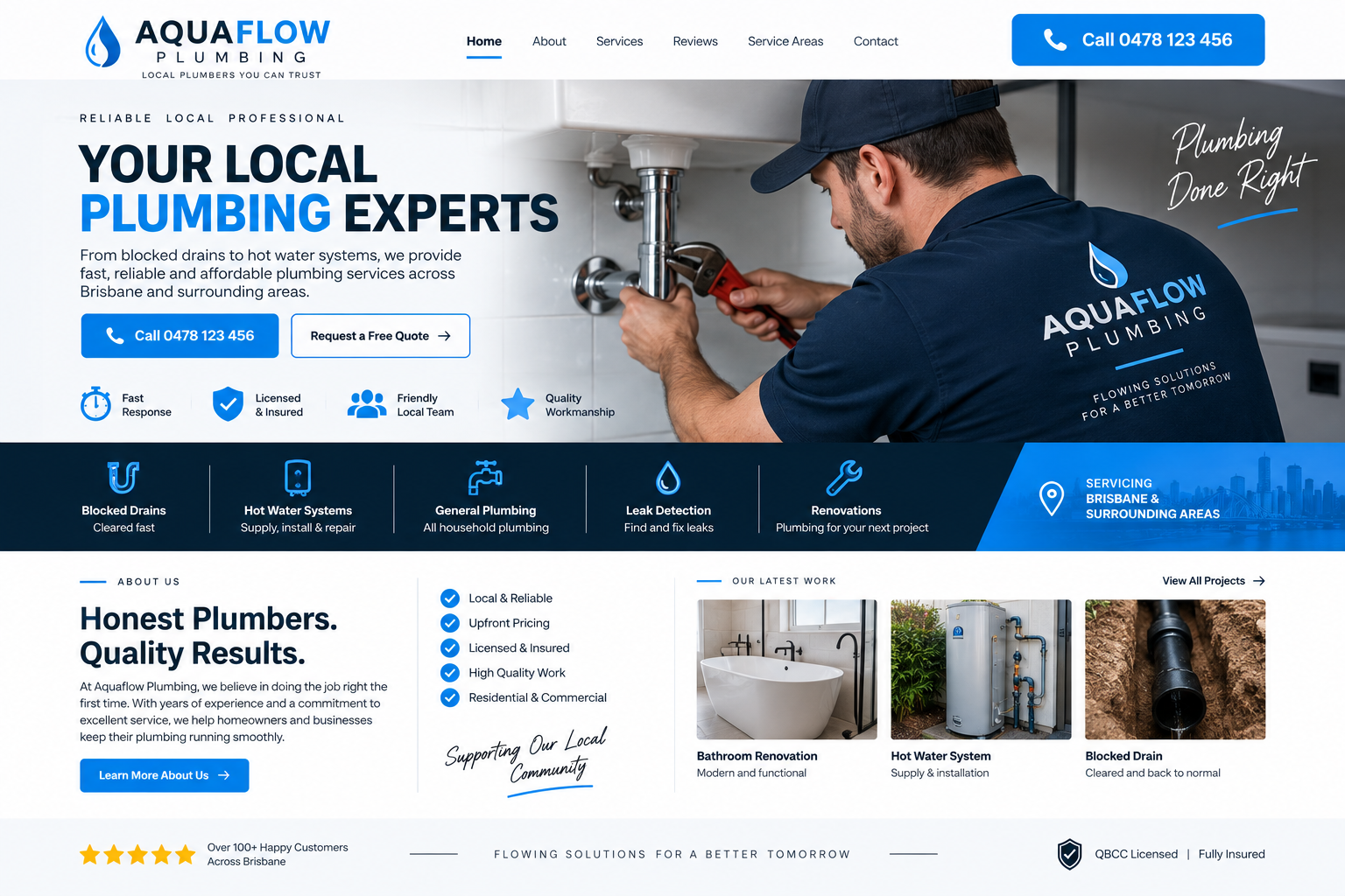 Responsive plumbing business website design mockup