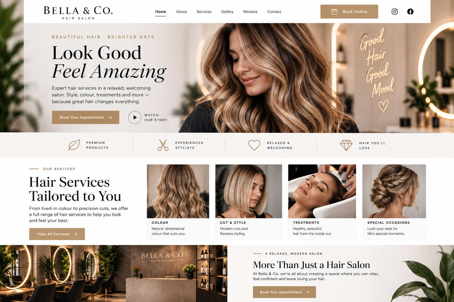 Responsive hair salon website design mockup