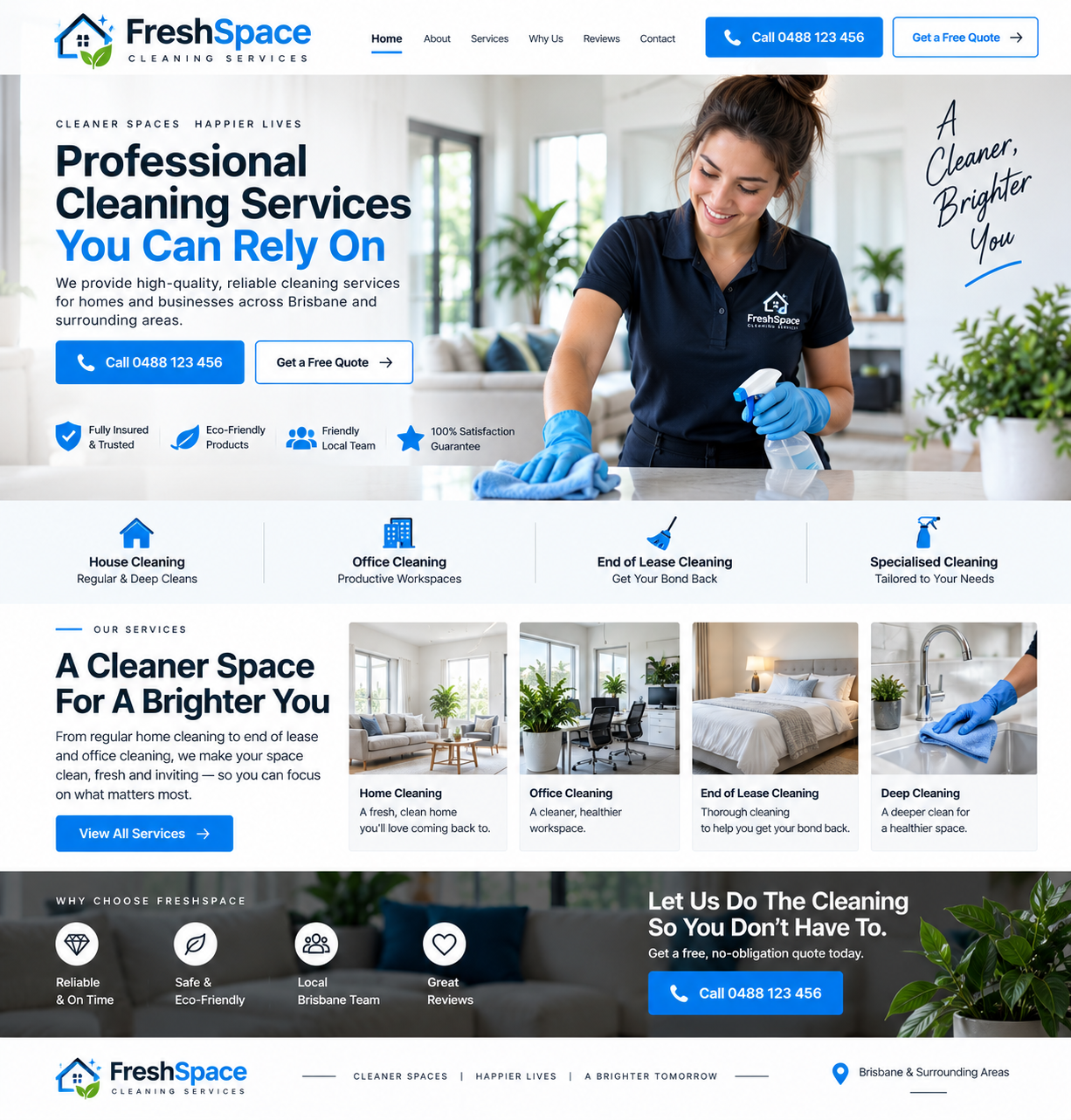 Responsive cleaning services website design mockup