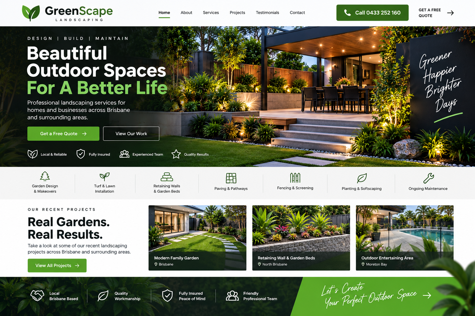 Responsive landscaping business website design mockup