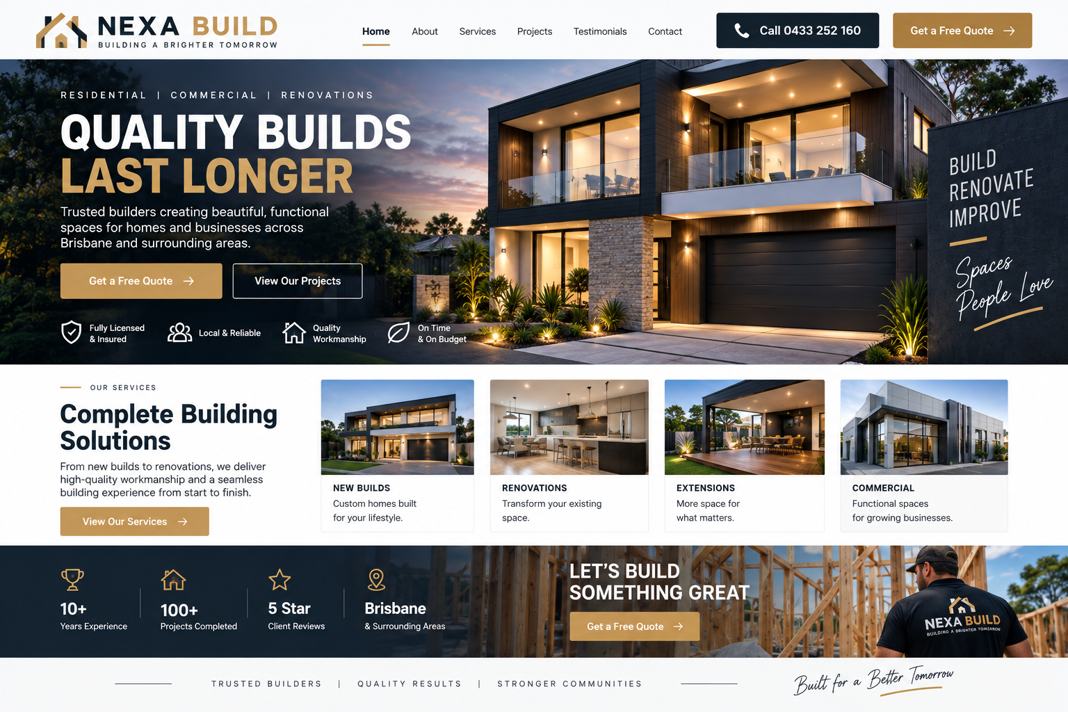 Responsive building company website design mockup