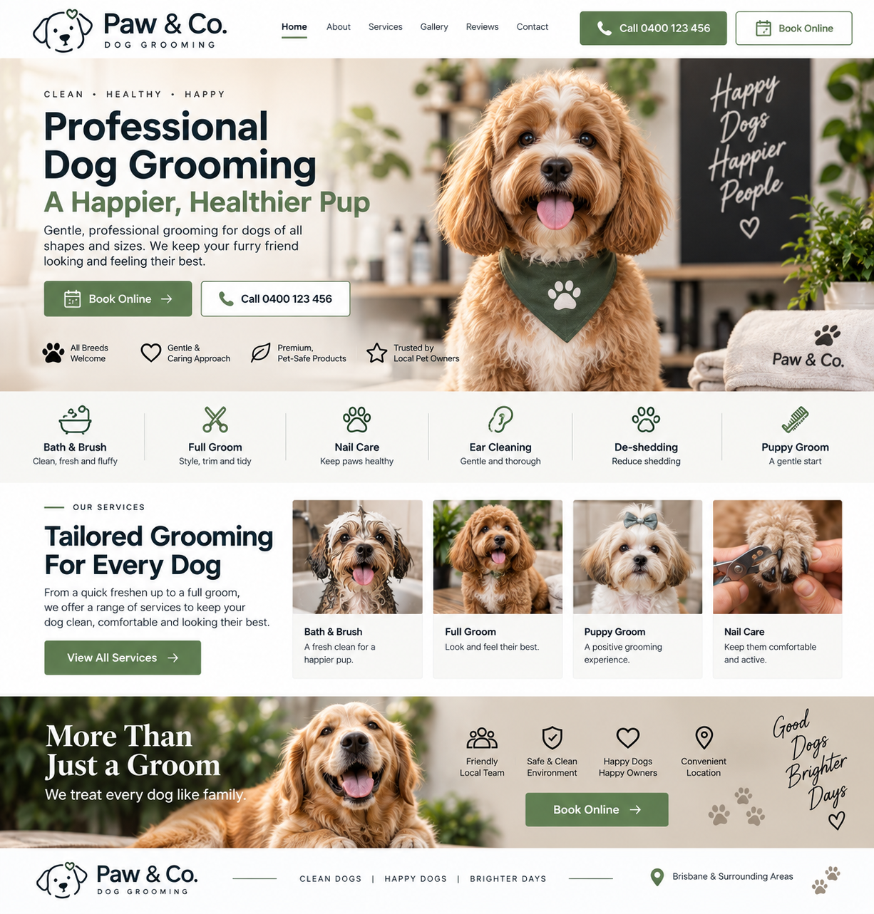 Responsive dog grooming website design mockup