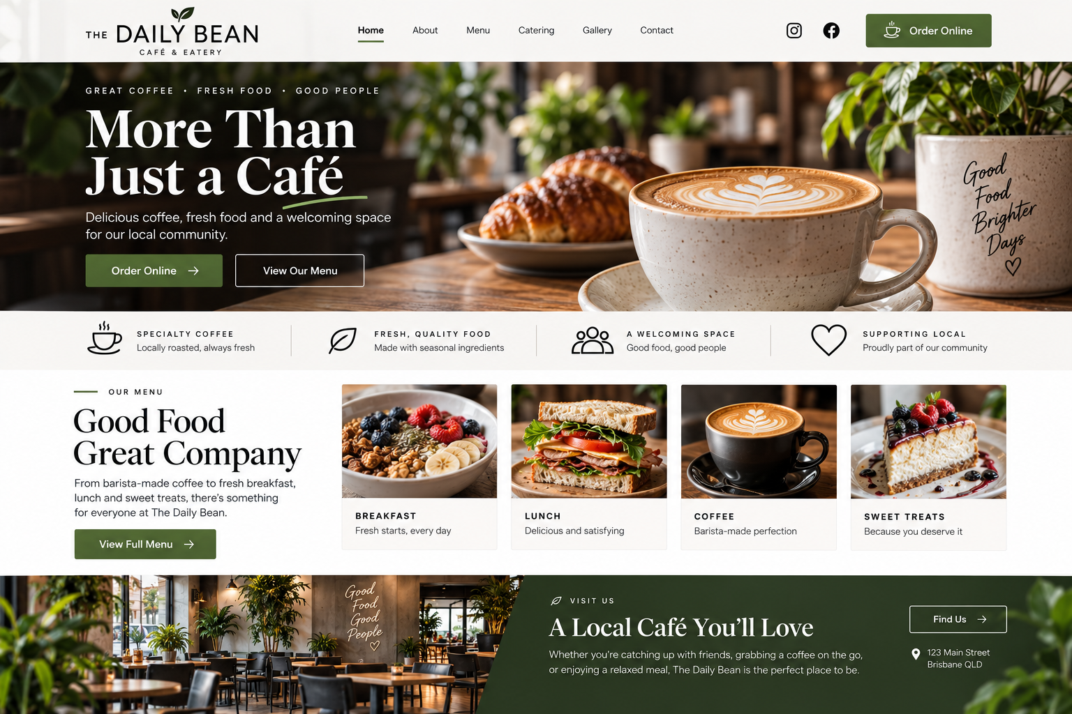 Responsive cafe website design mockup