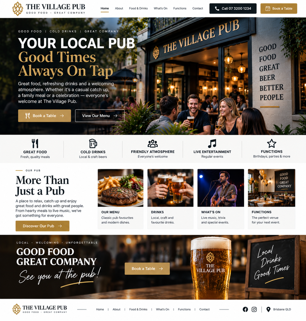 Responsive pub and hospitality website design mockup